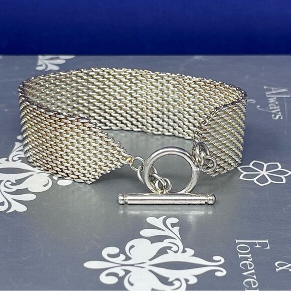 Sterling Silver Mesh Gold / Silver Toggle Closure Bracelet - Picture 3 of 12